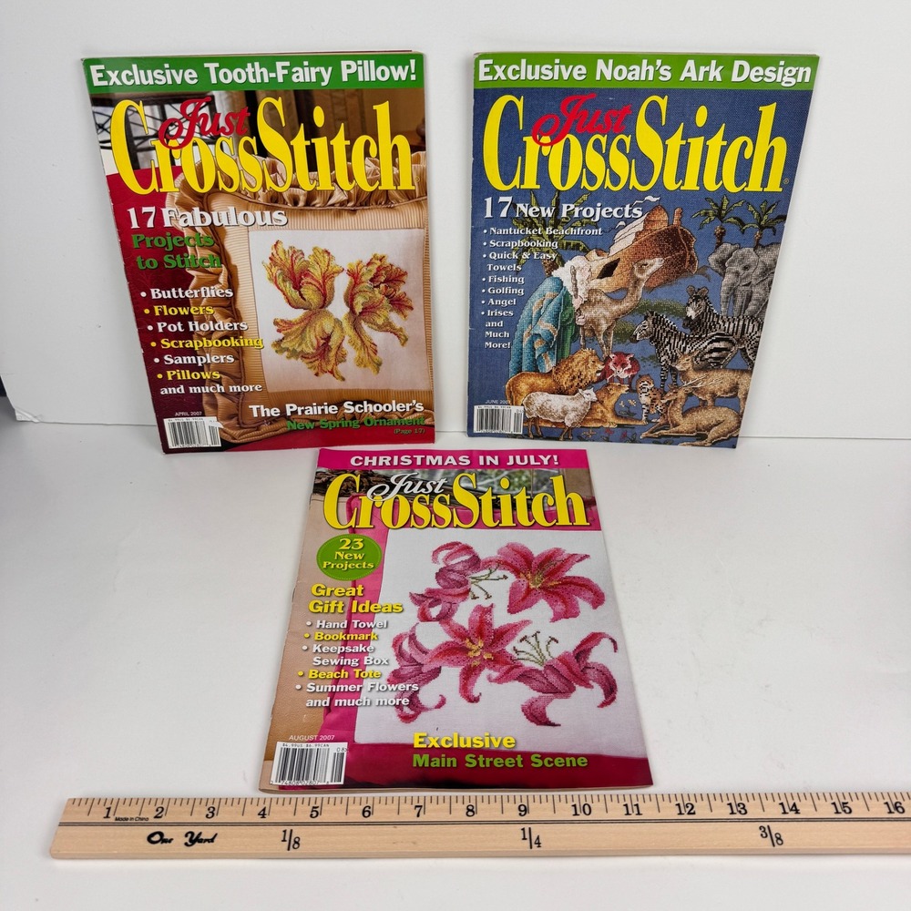 Just Cross Stitch 2007 Magazines Lot of 3 Village Summer Garden Flowers Birds